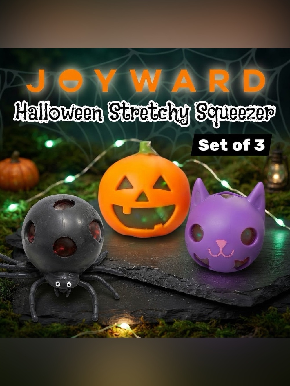 Joyward Halloween Stretchy Squeezers Set of 3 Pumpkin Cat Spider Fidget Toy NWT